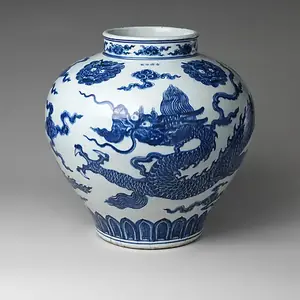A blue and white painted jar from Asia